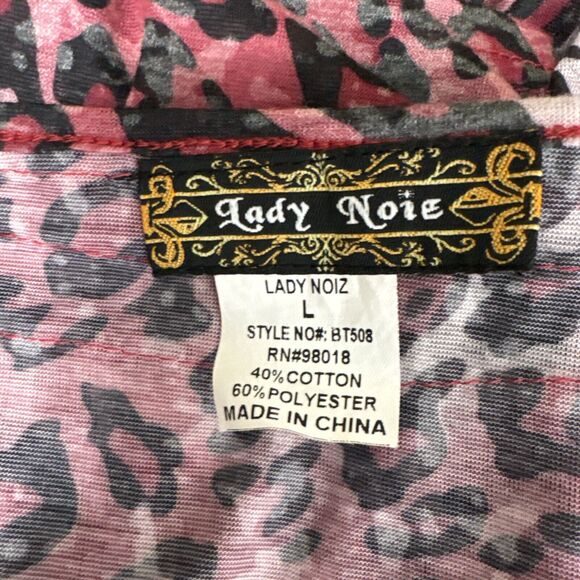 Lady Noir Leopard Rhinestone Motorcycle Top Blouse Embellished Red Size L - Picture 13 of 14